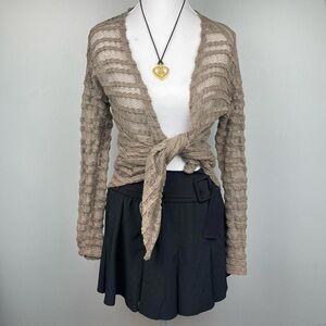 Blu Pepper Sheer Ruffle Cardigan in Brown Size Small